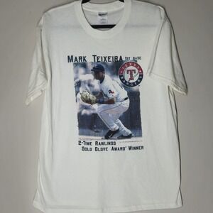 Vintage Mark Teixeira Texas Rangers Tee Size L Gold Glove Winner Y2K Baseball